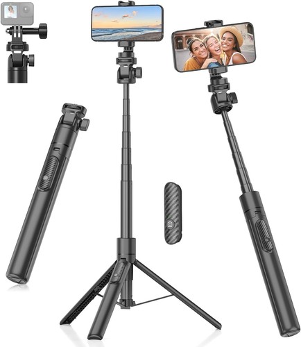 Selfie Stick Stativ 155cm Aluminium Tragbar Handy & Action Kamera Halter - Bild 3 von 10