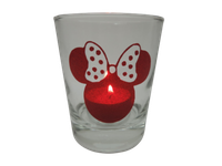 "Teelicht Glas Windlicht Print \"Minni\"Rot Glitzer Tranzluzent Handmade Unikat"