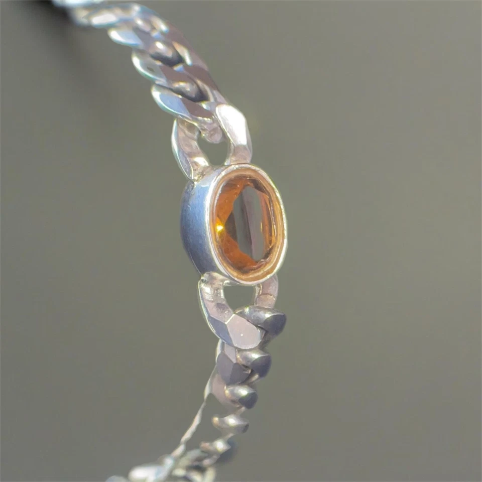 Brazalete vintage de plata de ley 925 con piedras preciosas de citrino de 4 quilates sólido de 9 mm Italia Foto 3 de 4