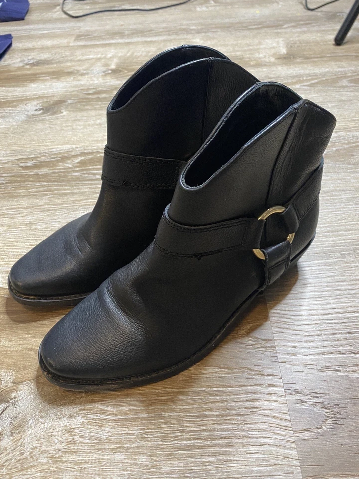 Botín Joie Alinn Western de cuero negro para mujer 37,5 botín con arnés 7 Foto 4 de 4