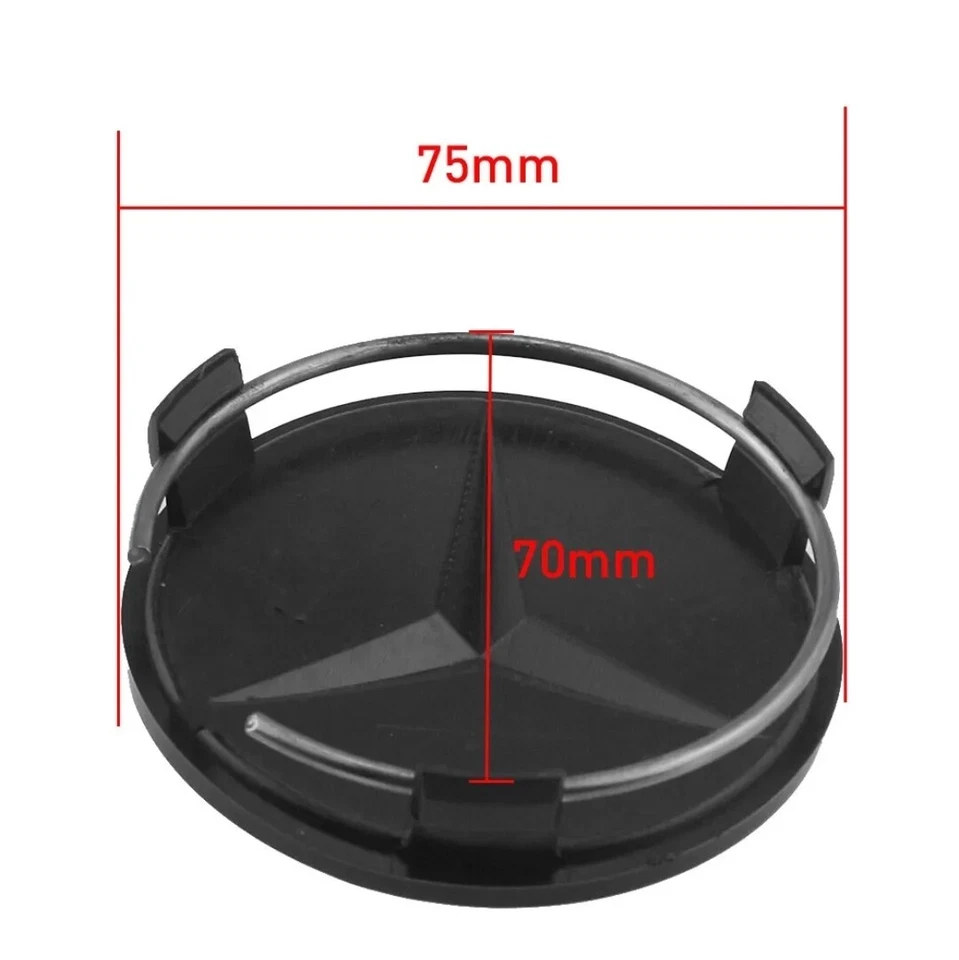 4x Mercedes Alloy Wheel Centre Hub Caps 75mm A B C E S M Class AMG, GLOSS BLACK - Image 2 of 4