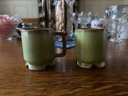 Vintage Frankoma Pottery Prairie Green Creamer 1A & Sugar 1B Set