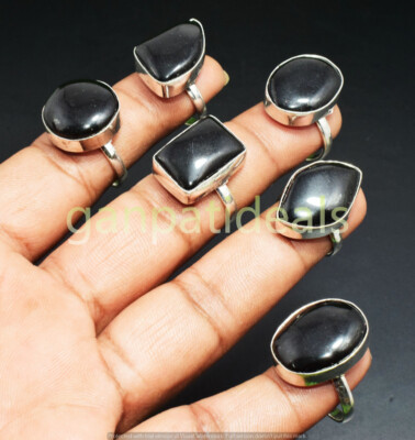 New Sale ! Black Onyx Gemstone Rings 5pcs Wholesale Lot 925 Silver Plated