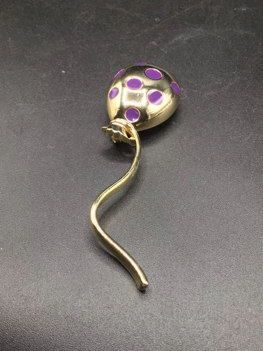M. Jent Balloon Pin Brooch Gold Tone Purple Enamel Polka Dots Costume Jewelry