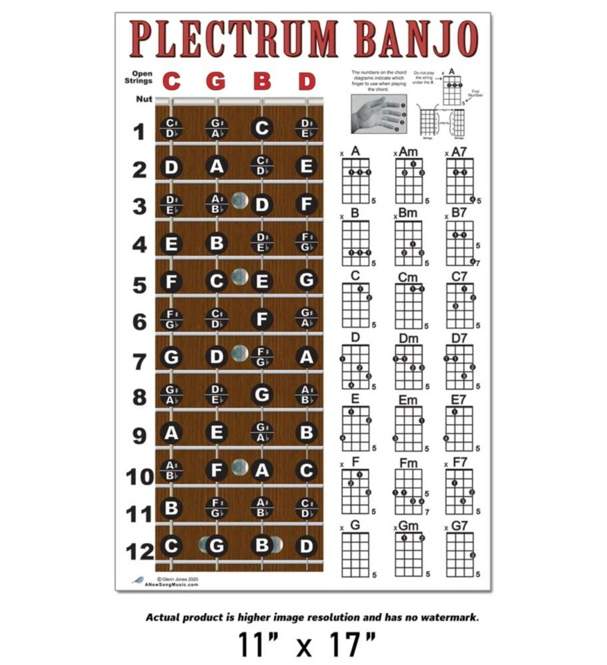 4 String Plectrum Banjo Fingerboard Chords Poster Chart - Image 2 of 4