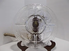 Vintage Flower Design Clear Glass Divided Dish or Thanksgiving Relish Dish 10"