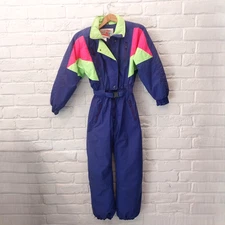 Vintage DOWNHILL RACER Snowsuit Womens M One Piece Ski Suit Purple Multicolor 90