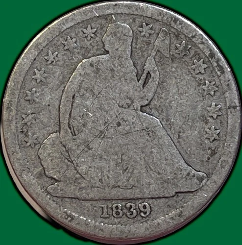 1839 No Drapery Seated Liberty Dime Choice Almost Good AG+ Coin, Scratch #35733