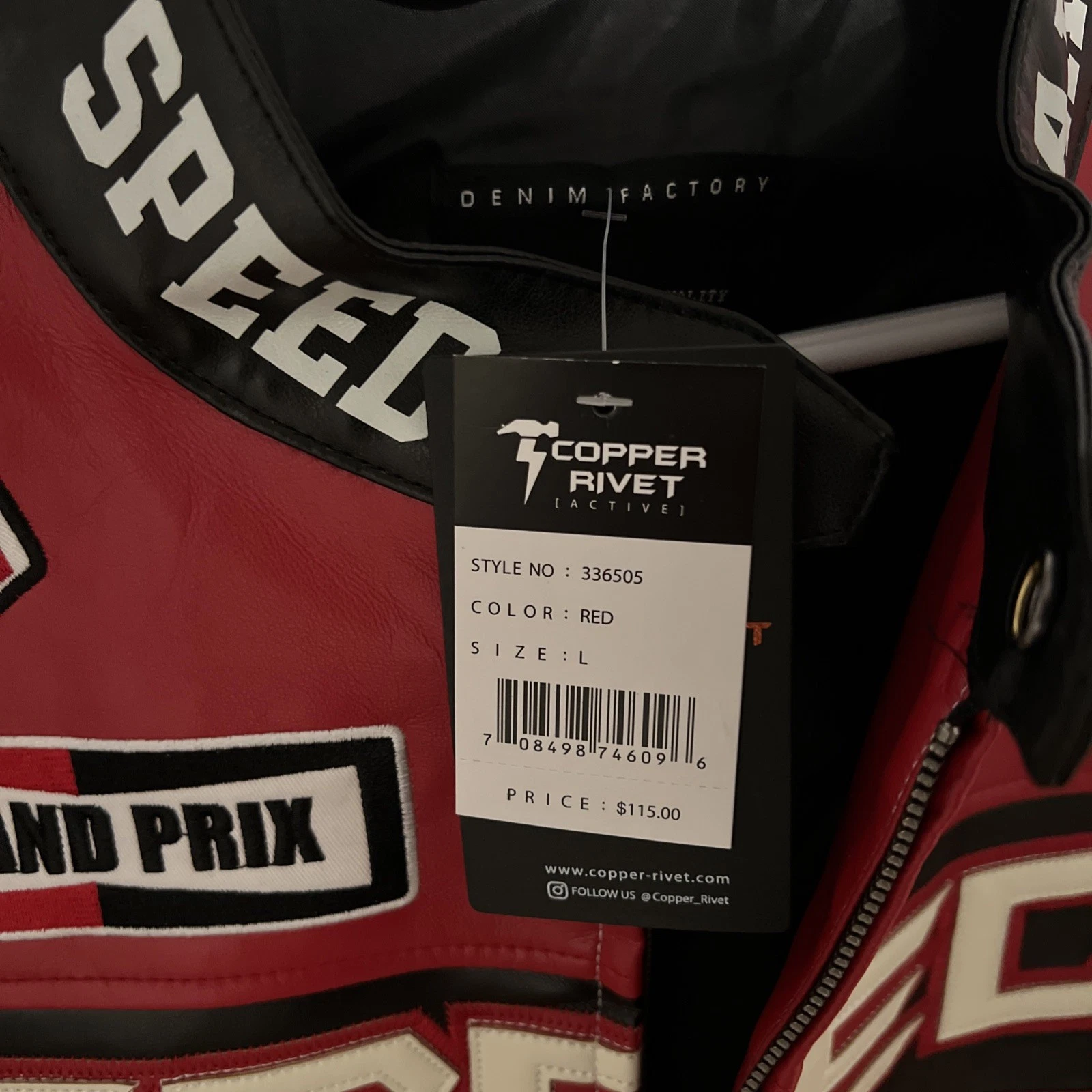 Team Speed Freak PU Men's Copper Rivet 90 Red Racing Jacket Sz Large NWT Zipper image 11
