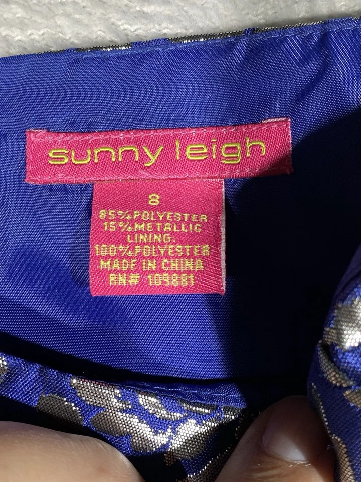 Falda Metálica Sunny Leigh Talla 8 Azul/Plateada Forrada a Lápiz Cremallera Trasera Vacaciones Foto 2 de 4