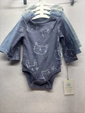 Baby’s Cloud Island 4 Pack Of Long Sleeved Bodysuits Blue Size 3-6mo NEW!