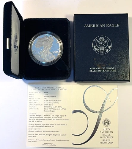 2005w American Silver Proof Eagle Deep Cameo US Mint in OGP w/COA Free Shipping!