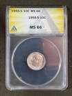 1955 S Roosevelt Dime  ANACS MS 66