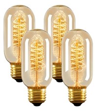 Edison Bulbs,4-Pack Vingtage Filament T45-amber Glass-spiral Filament-40w-4p