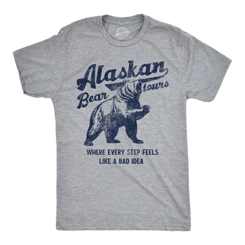 Mens Funny T Shirts Alaskan Bear Tours Sarcastic Graphic Novelty Tee for Men