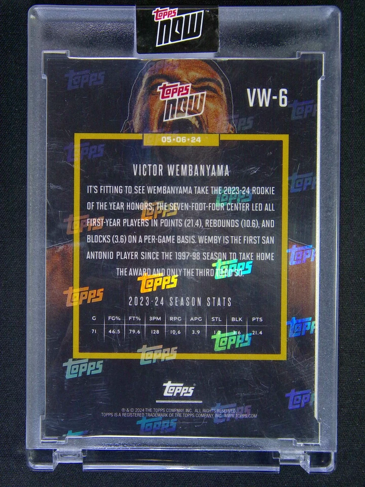 2023-24 Topps Now Victor Wembanyama #VW-6 RC Rookie of The Year - Image 2 of 2