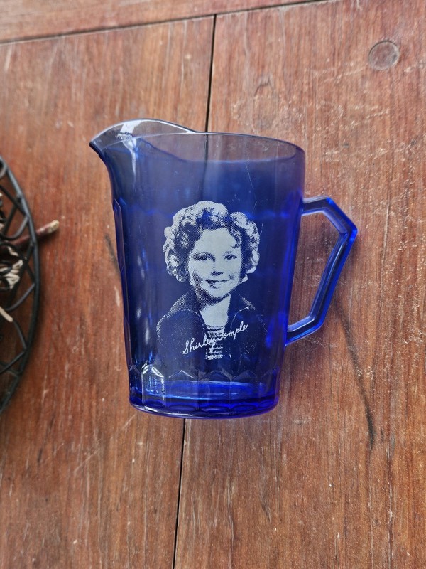 Original Shirley Temple Hazel Atlas Pitcher Vintage Blue Glass Mini