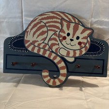 Wooden Painted Cat Key Hook Wall Decorative B...