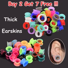 2PC THICK Silicone FLESH TUNNELS-Ear Skin-Ear Gauge-Soft Ear plugs DOUBLE-FLARED
