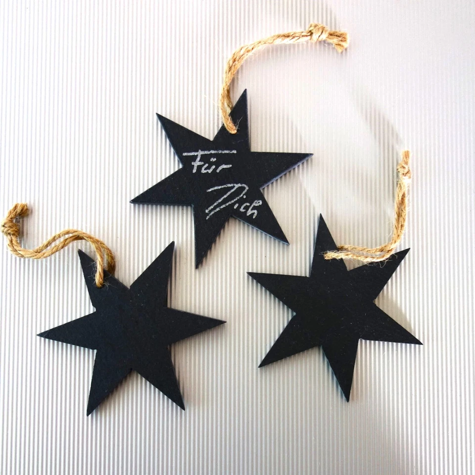 Christbaumanhänger STERNE 3er SET Geschenkanhänger Schiefer Naturstein 10 x 10cm