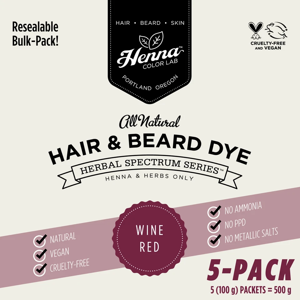 PACK DE 5 tintes para cabello y barba de henna roja vino | 100 % natural | Laboratorio de color henna  Foto 3 de 4