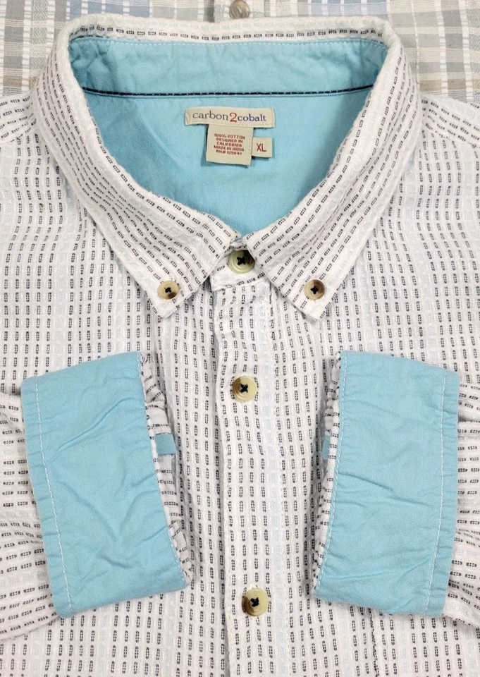 Camisa de carbono 2 cobalto abotonada geométrica a cuadros texturizada para hombre XL/XXL? Lote de 3 Foto 2 de 4