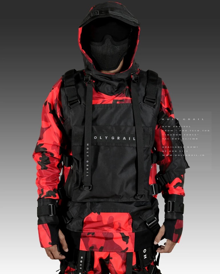 Men's Techwear Red Camouflage Jacket Vest fleece Pullover Hoodie B.H.V ...