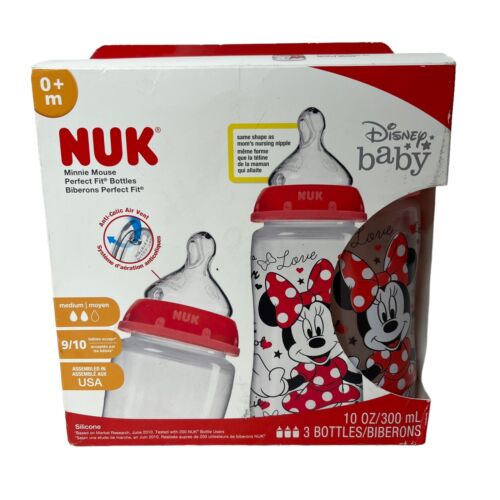 NUK Smooth Flow Disney Minnie Mouse Baby Bottles 10 Oz 3 Pack Bottle Anti Colic - Picture 1 of 6