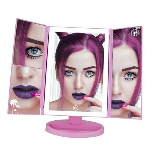 Impressions Vanity Barbie LED Trifold Makeup Mirror with Magnification, 3 Way