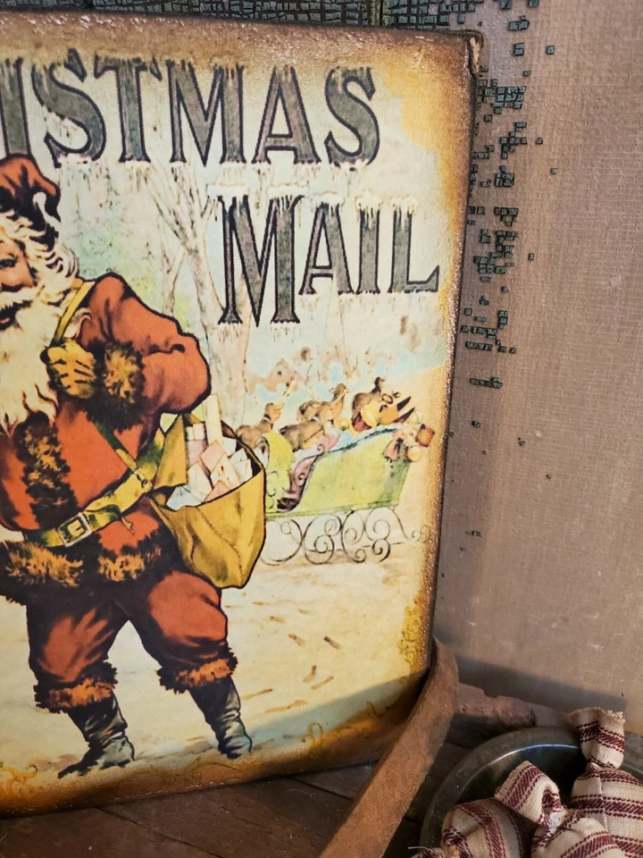 PRIMITIVE VICTORIAN VINTAGE STYLE CHRISTMAS MAIL WITH SANTA LETTERS CANVAS SIGN - Image 3 of 4