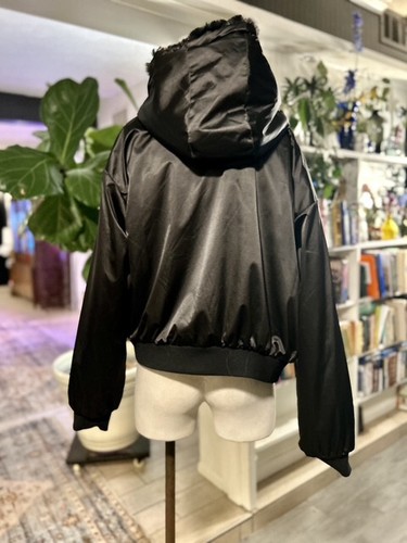 Blanc Noir Faux-Fur Reversible Star Hoodie Bomber Black Jacket Sz XL Real Real - Picture 13 of 14