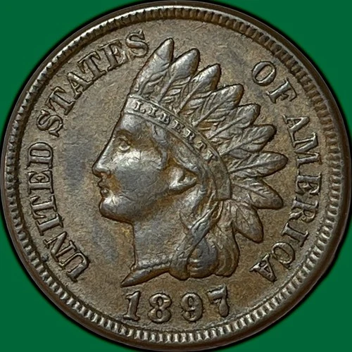 1897 Indian Head Cent Almost Uncirculated AU Coin #34035