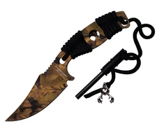 Elk Ridge Pro Fixed-Blade Hunter Knife Camo Full Tang + Sheath, Fire Starter