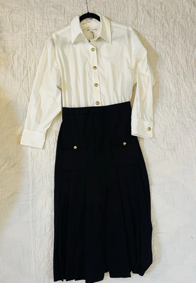 NEW ZARA Women's Contrast Button Midi Pleat Front Dress S - Image 3 of 4