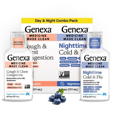 Genexa Daytime Cough & Congestion + Nighttime Severe Cold & Flu Combo Pack, D...