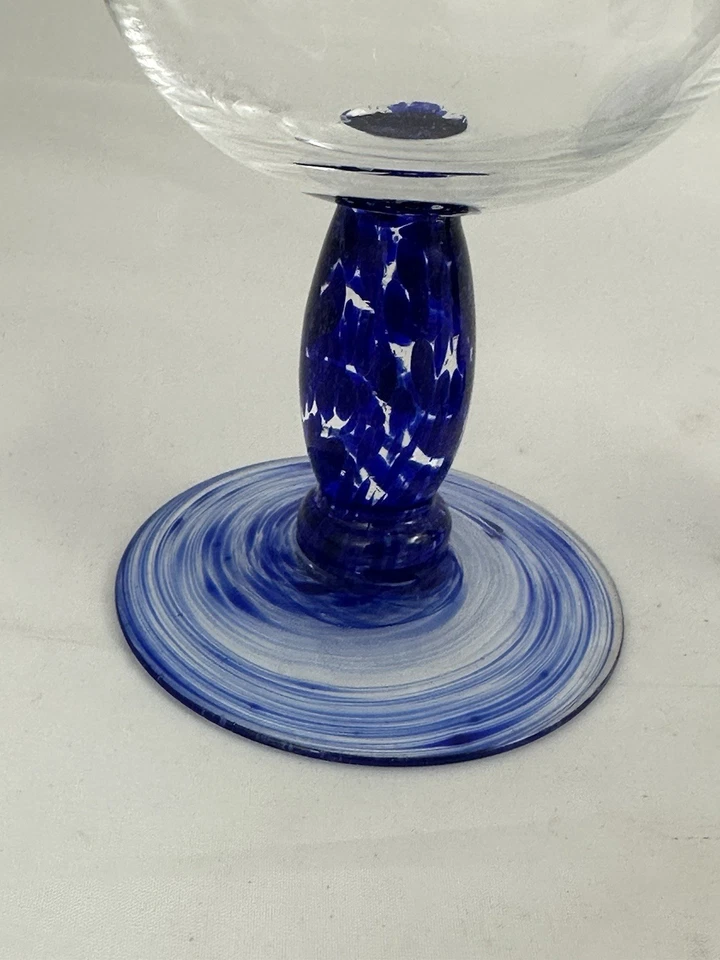 Denby Cobalt Blue Stem Swirl Dot Water Goblets 22 oz Iced Tea Glasses Set Of 5 - Image 3 of 4