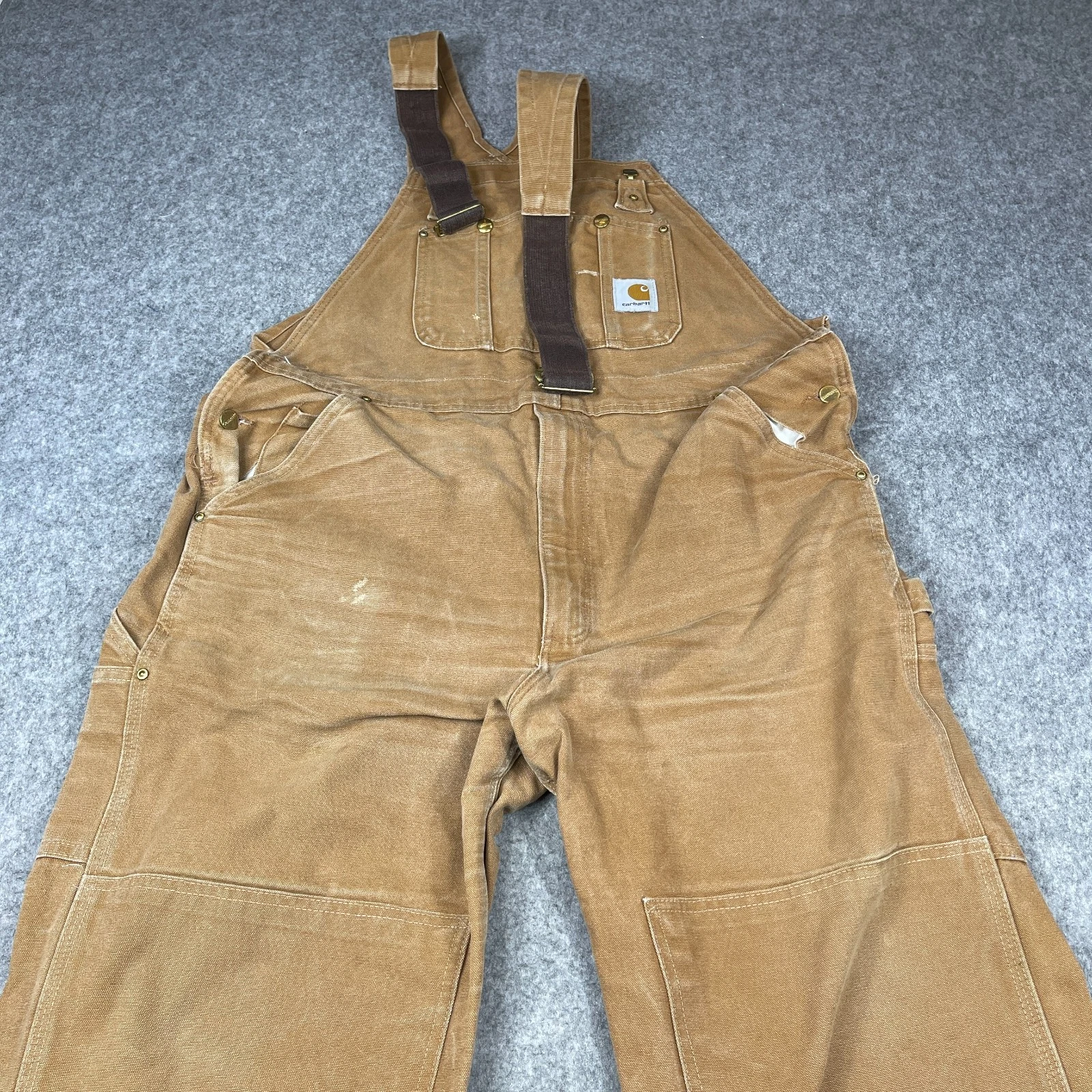 Vintage Carhartt R01 Brown Double Knee Overall Bib 40x30 Made in USA Union Made