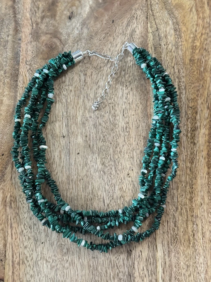 Collar Jay King Plata Esterlina Malaquita Verde Chip Cuentas 5 Hilos Capas Foto 2 de 4