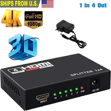 4K 1 In 4 HDMI Splitter Amplifier 2.0 Cable Repeater Mirror HUB Box 3D Out 1x4
