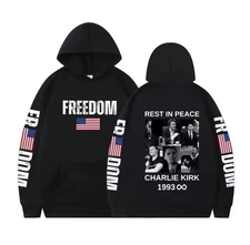 Charlie Kirk "Freedom" Hoodie TPUSA Sleeves RIP 1993-2025 S-4XL USA Many Colors