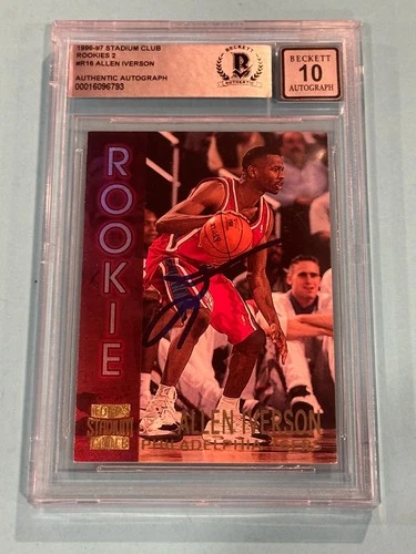 ALLEN IVERSON Signed 1996-97 STADIUM CLUB ROOKIES 2 Card #R16 Beckett AUTO 10