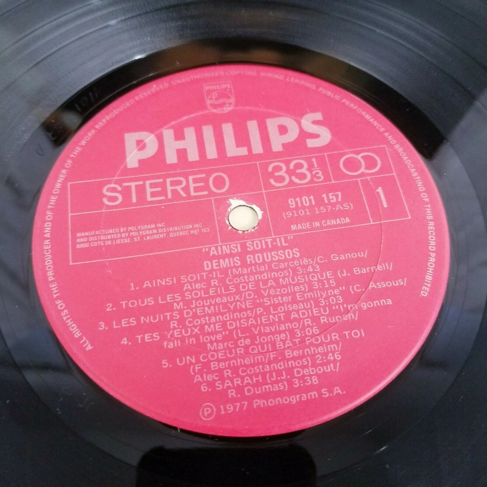 Demis Roussos Ainsi soit-it LP Phillip's canada pressing - Image 3 of 4
