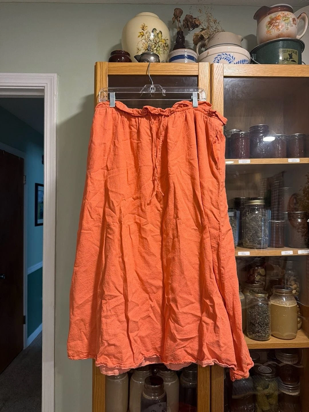 Future Collective x Jenny K. Lopez Orange Linen Blend Ruffle Waist Maxi Skirt