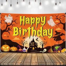 KatchOn Spooky Halloween Happy Birthday Banner - XtraLarge, Pumpkin