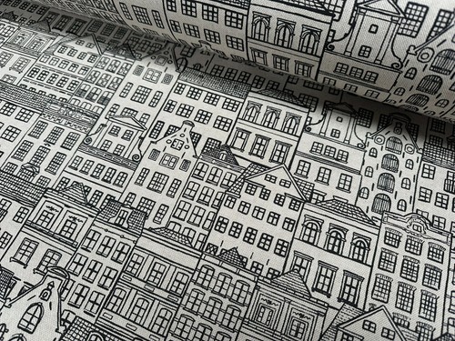 Houses Fabric Holland Print Linen Look Home Decor Curtain Material - 140cm Wide - Picture 5 of 7