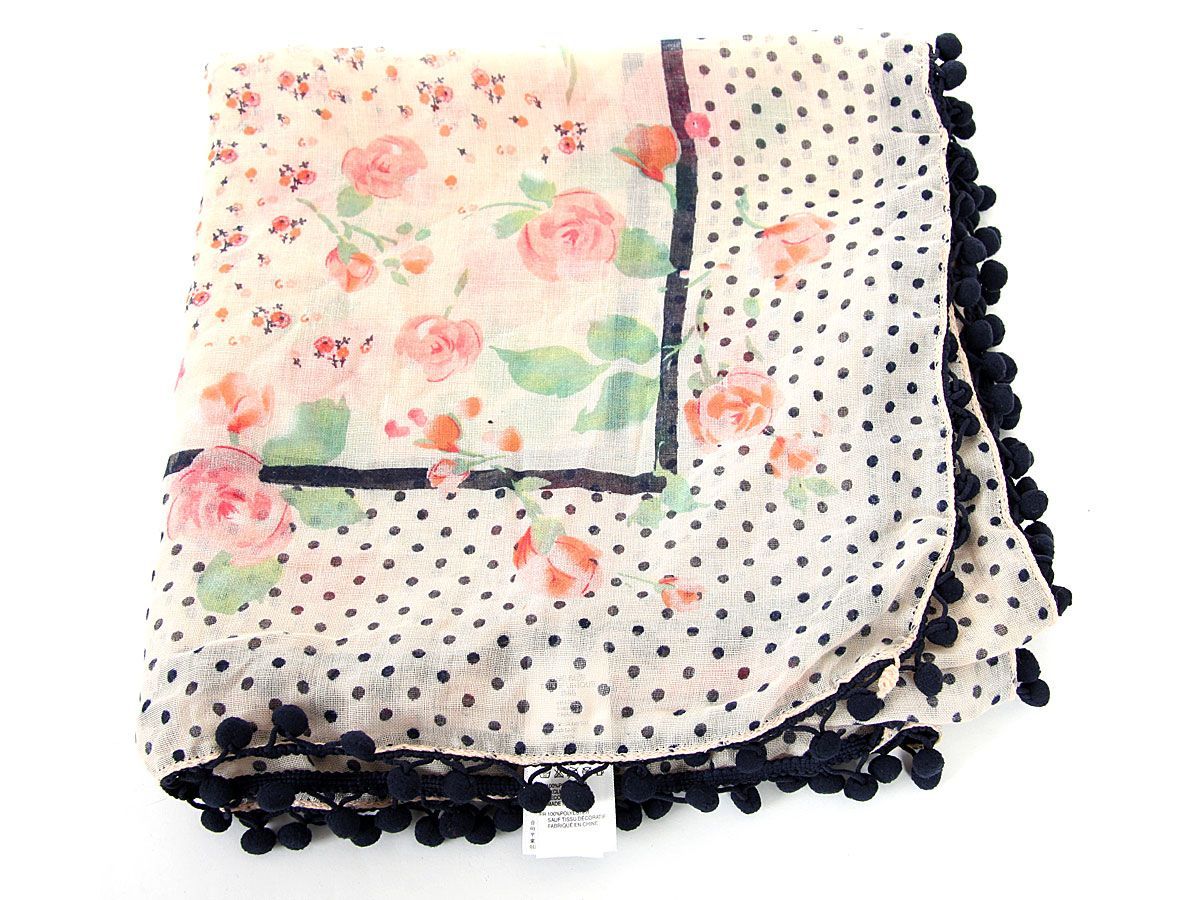 Women’s Beige Pink Floral Polka Print Lace Scarf for Style