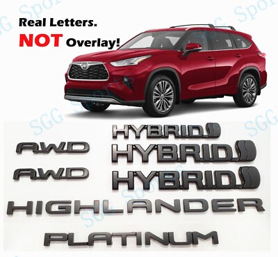7PC Matte Black Hybrid Highlander Platinum AWD Letter Emblem 2020+ Highlander