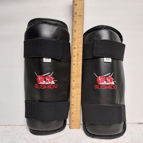 Bushido Shin Guards Martial Arts Protection Training Unisex Adult Sz M Black - Picture 2 of 8