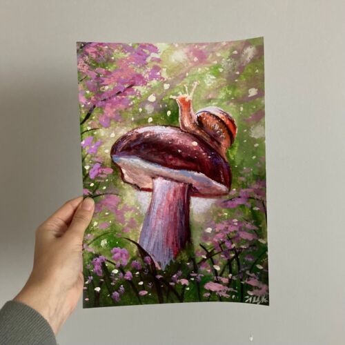 Magic Mushroom Forest Art Print Wall Hanging Picture Snail Art Botanical Decor - Picture 1 of 11