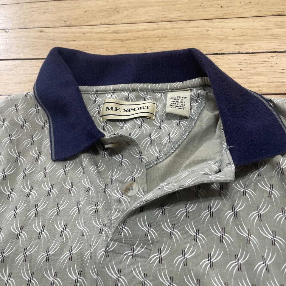 M.E. Polo deportivo vintage años 90 para hombre M verde azul geométrico Y2k ropa de calle preparación Foto 4 de 4